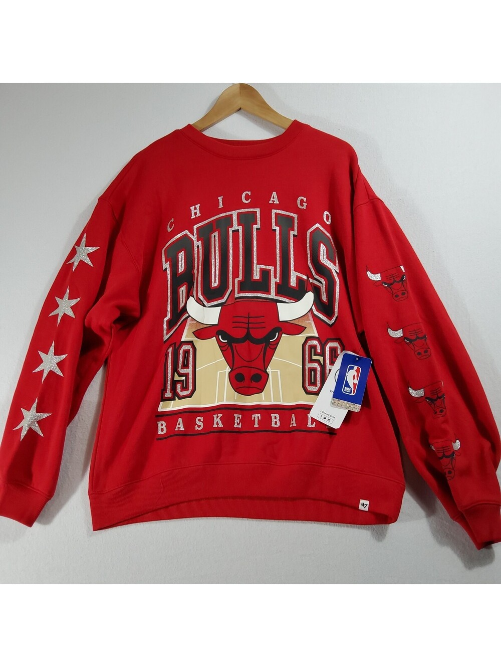Chicago Bulls Sweatahirt ’47 Brand Oversized Glitter Throwback Women's Small